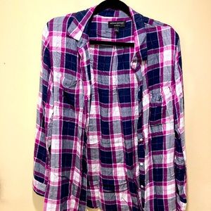 Banana Republic Boyfriend Fit Plaid Button Down Shirt Size L